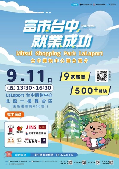 富市台中 就業成功Mitsui Shopping Park LaLaport 台中購物中心聯合徵才1
